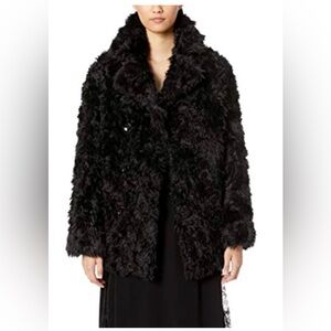 The Kooples Luxe Black Patterned Faux Fur teddy double breasted Coat SM / MED 1